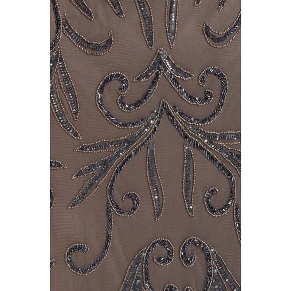 NWOT Pisarro Nights Illusion Beaded Mesh Maxi Gown Dress in Aluminum, Size 6 - Picture 14 of 16